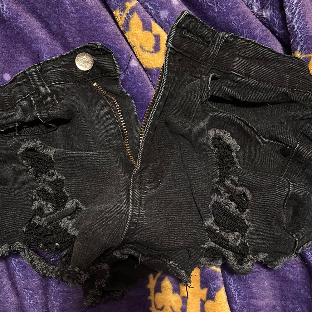 Edgy Black Ripped Denim Shorts